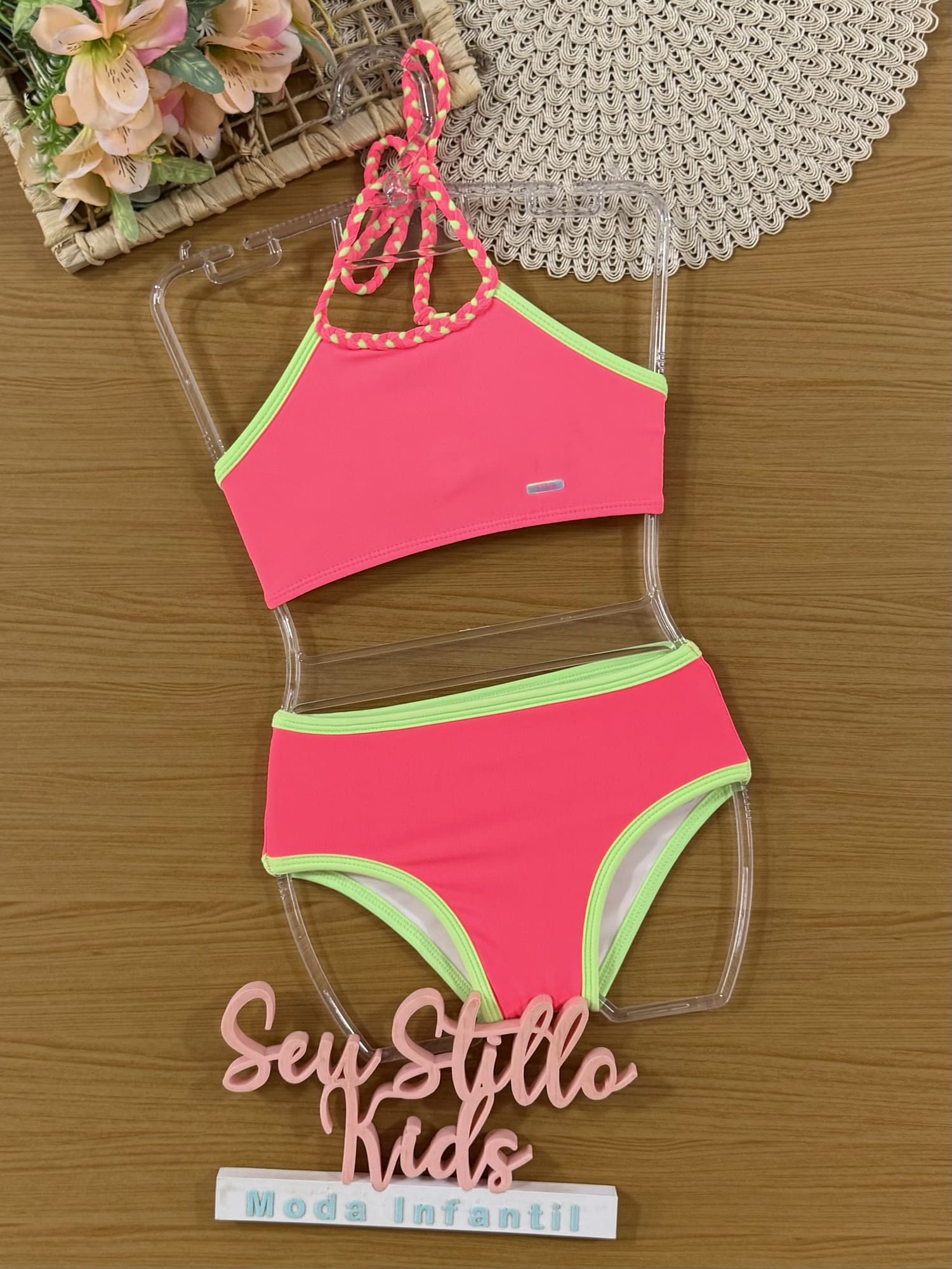 Biquíni Infantil Kukiê Verão Rosa com Saída de Praia em Tule Borboleta