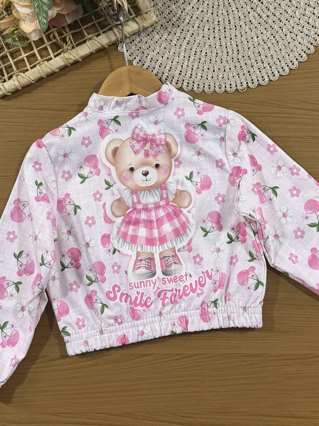 Jaqueta Infantil Cinti Verão Rosa Florzinha Cereja
