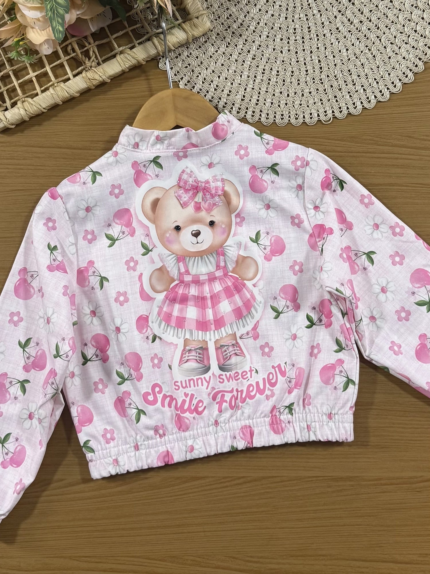 Jaqueta Infantil Cinti Verão Rosa Florzinha Cereja