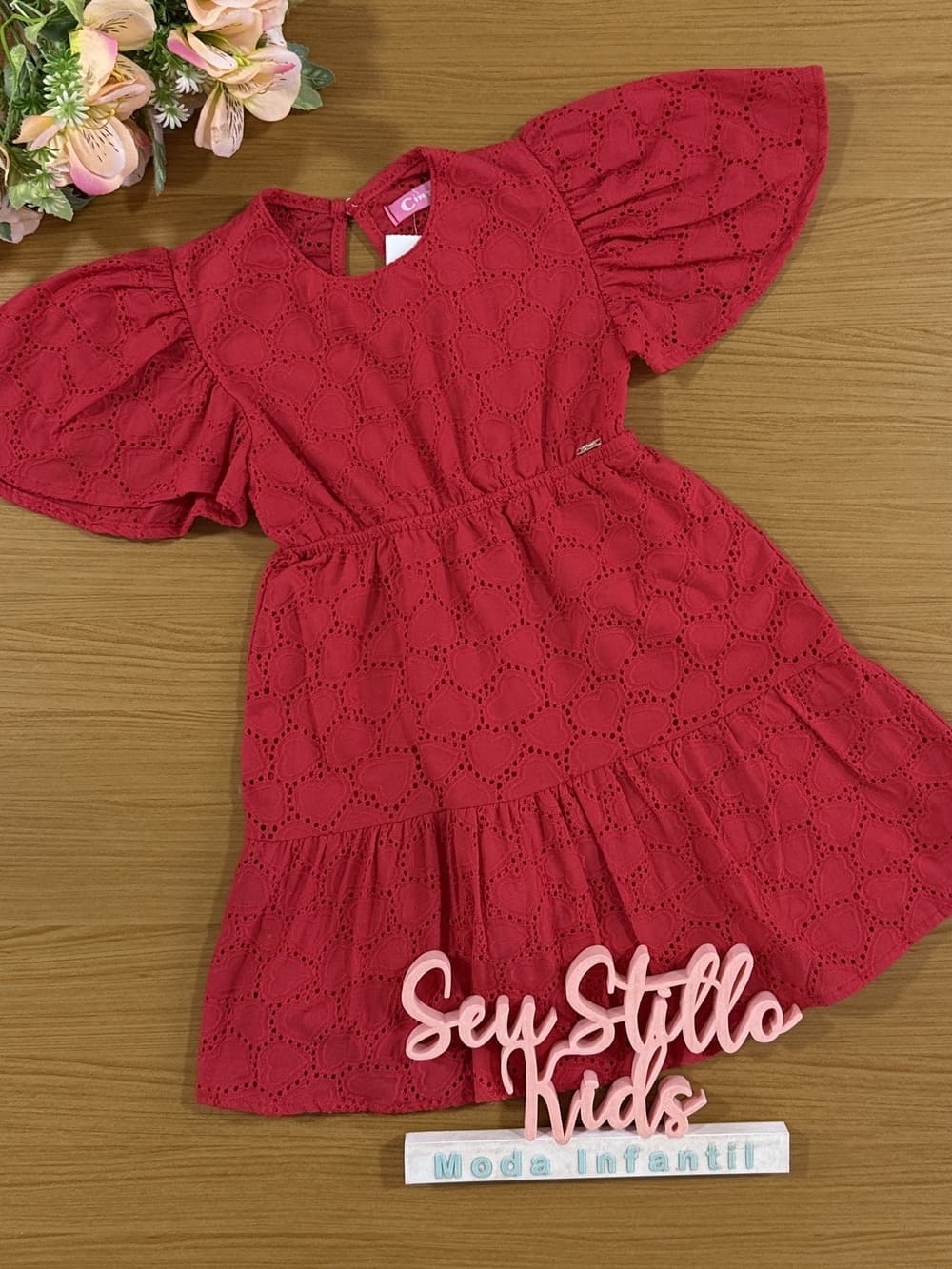 Vestido Infantil Cinti Verão Laise Vermelho Natal