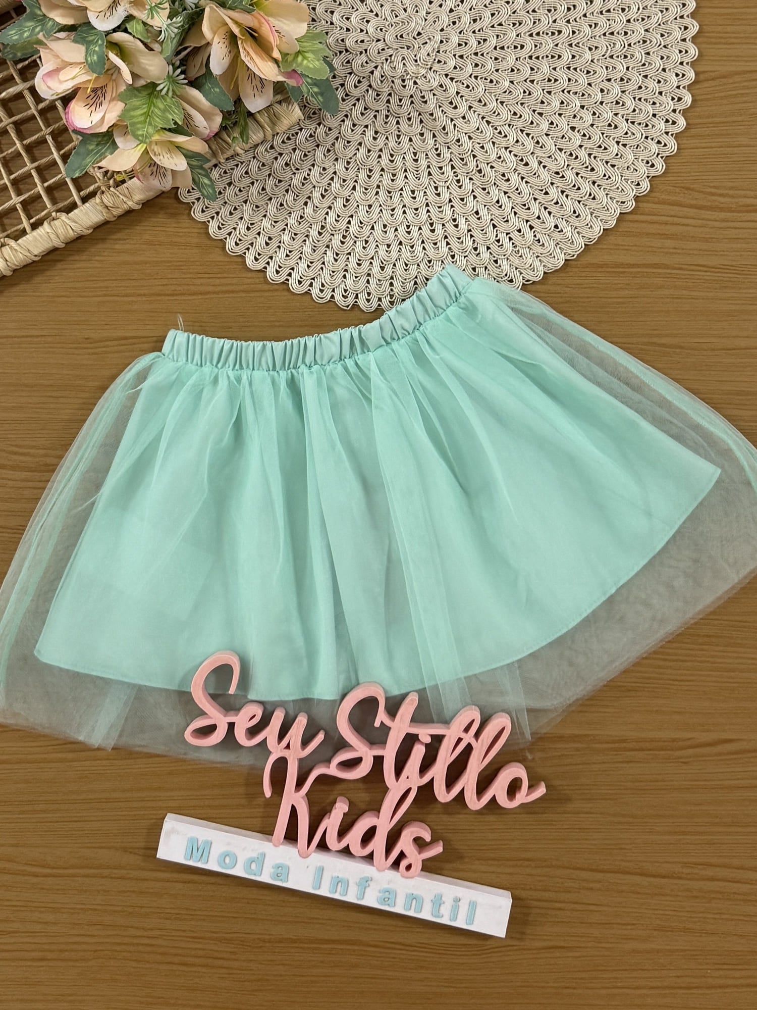 Saia Infantil Kukiê Verão em Tule Verde