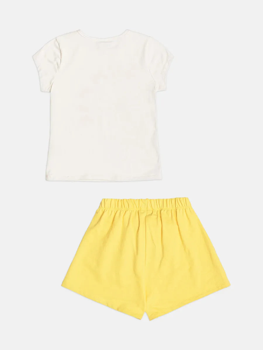 Conjunto Infantil Menina Bimbi Shorts Amarelo e Blusa Flor Summer