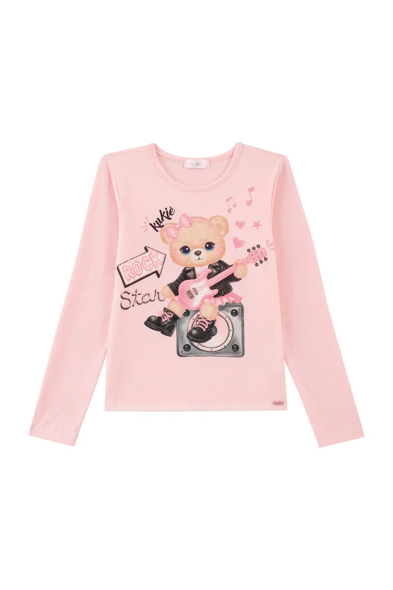 Blusa Infantil Kukiê Inverno Manga Longa Rosa Ursinha Roqueira