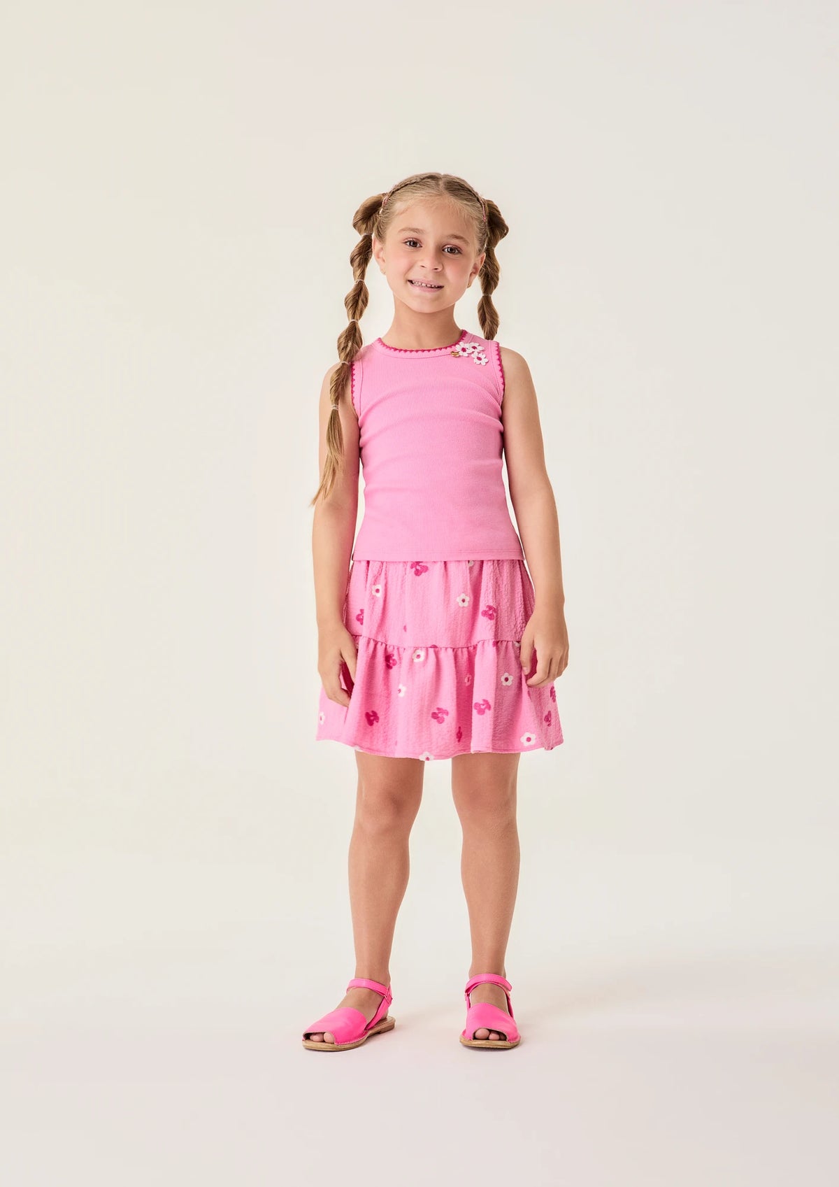 Conjunto Infantil Menina Bimbi Saia e Regata Rosa Florsinha