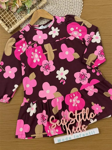 Vestido Infantil Bimbi Invero Vinho Flores