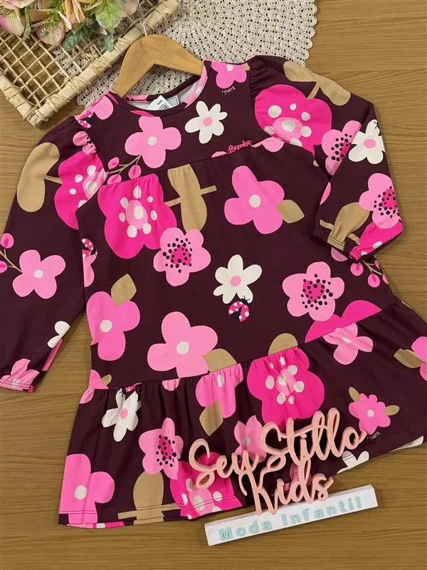 Vestido Infantil Bimbi Invero Vinho Flores