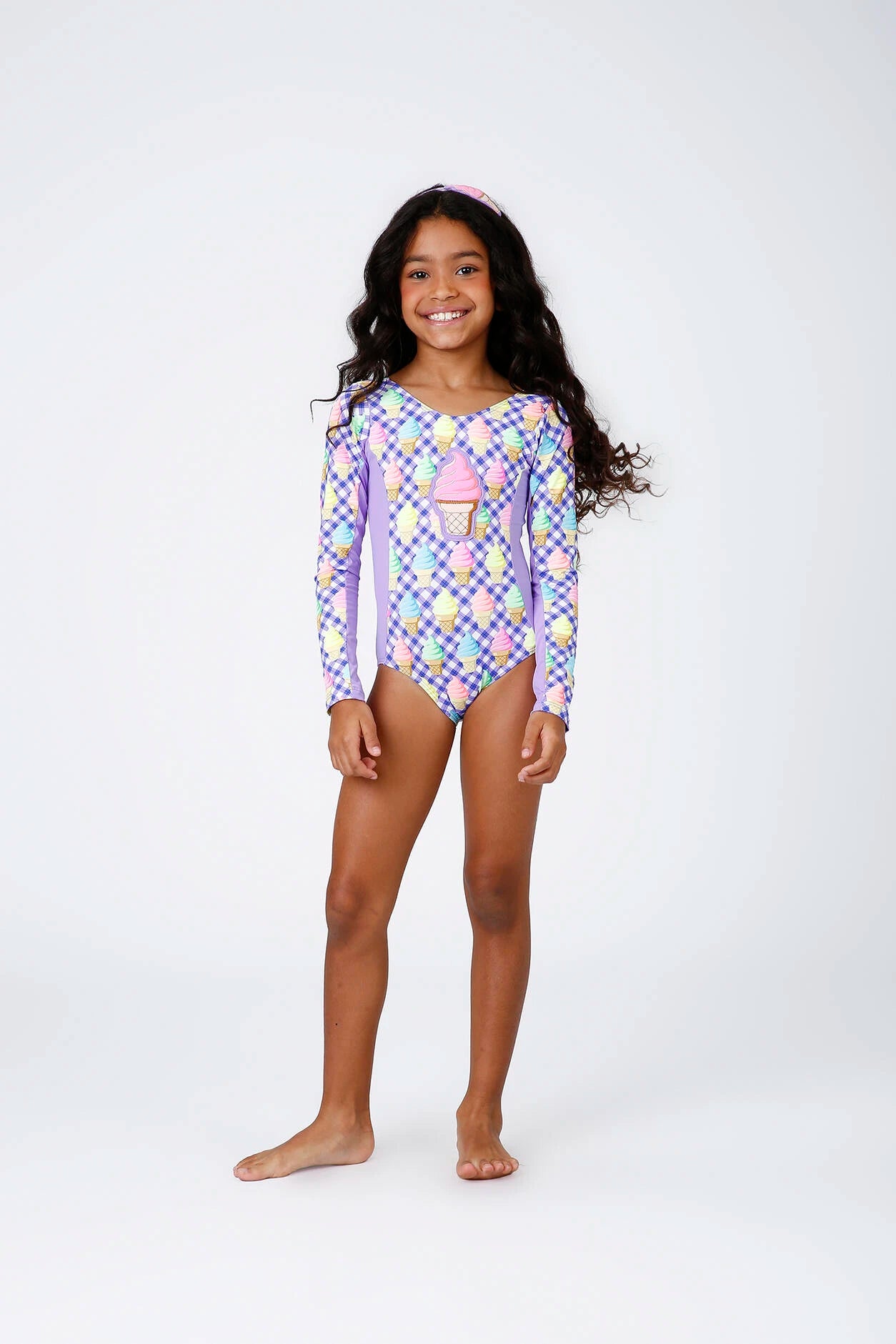 Maiô Infantil Siri Kids Manga Longa Roxo Maite Ice Cream 43176