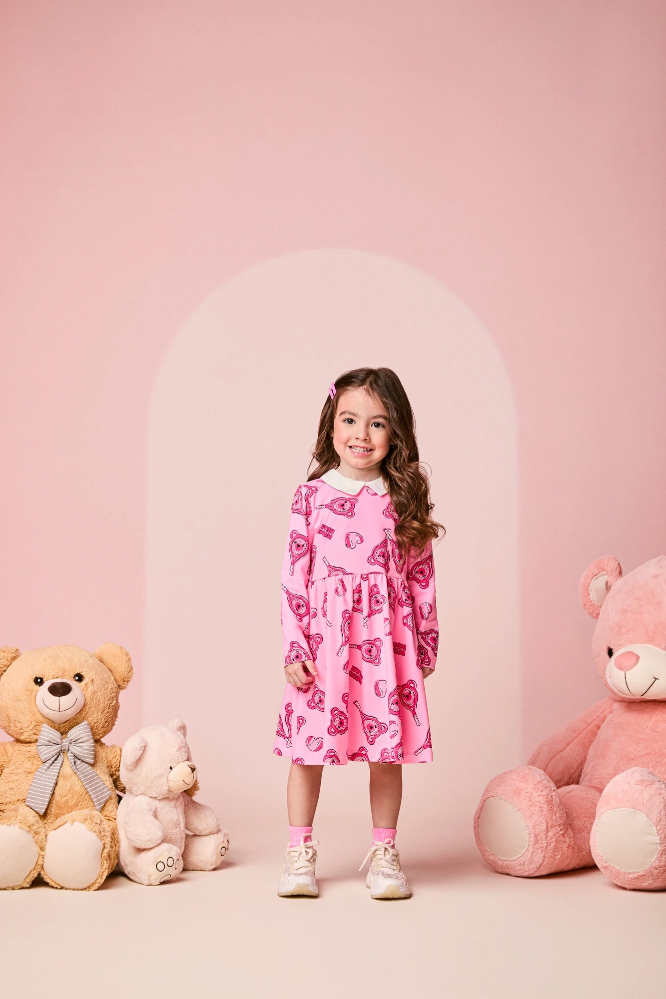 Vestido Infantil Momi Inverno Rosa Ursinhos Raquetes