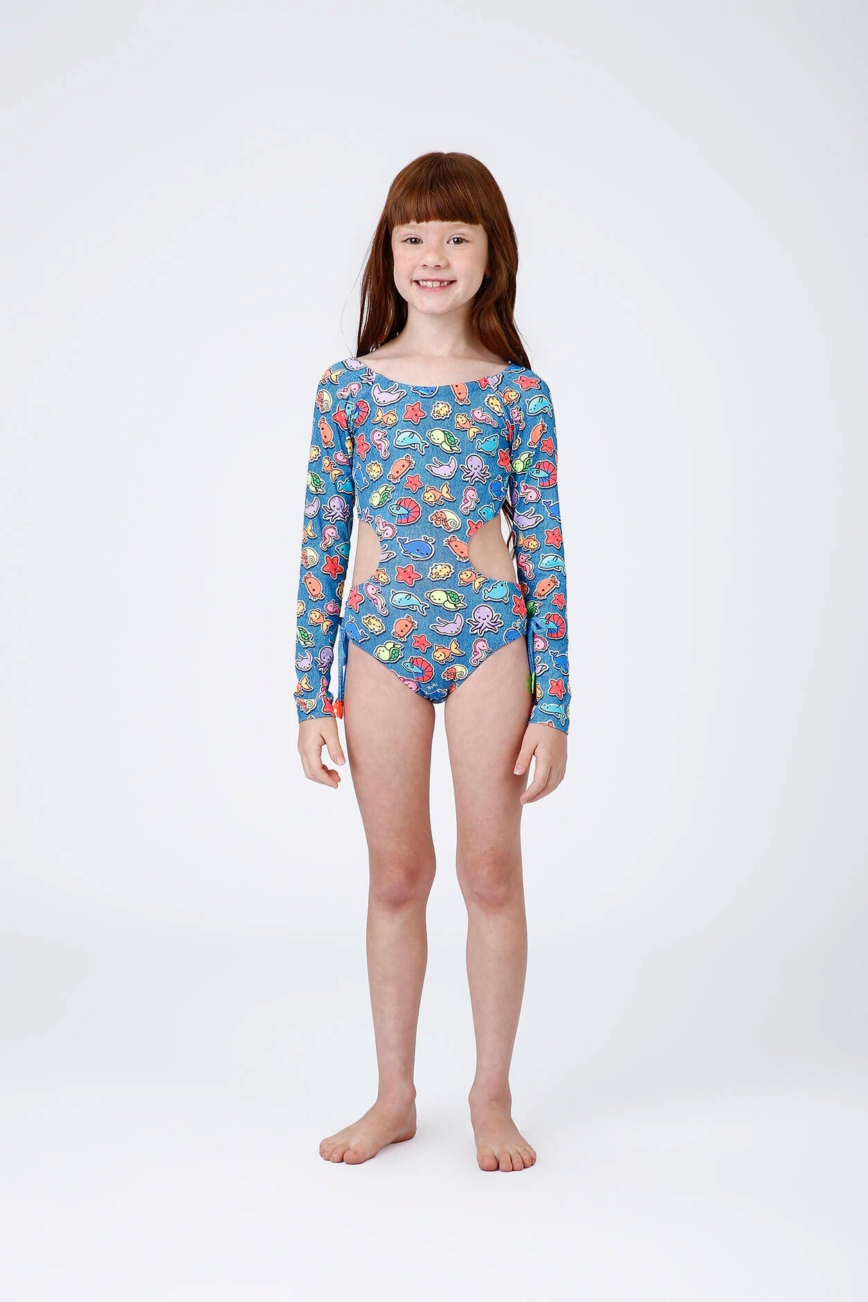 Maiô Infantil Siri Kids Cropped Manga Longa Azul Anita Sea Jeans 43206