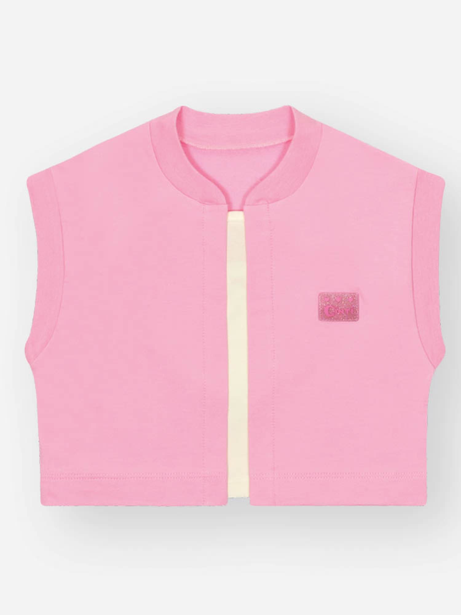 Conjunto Infantil Cinti Verão com Shorts e Colete Rosa Cachorrinha e Cropped Branco