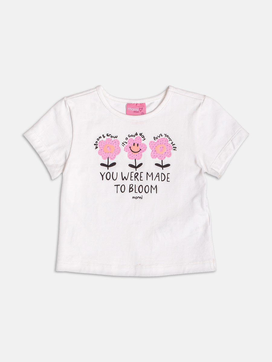 Conjunto Infantil Momi Verão com Shorts Rosa e Blusa Branca Florzinha com Strass