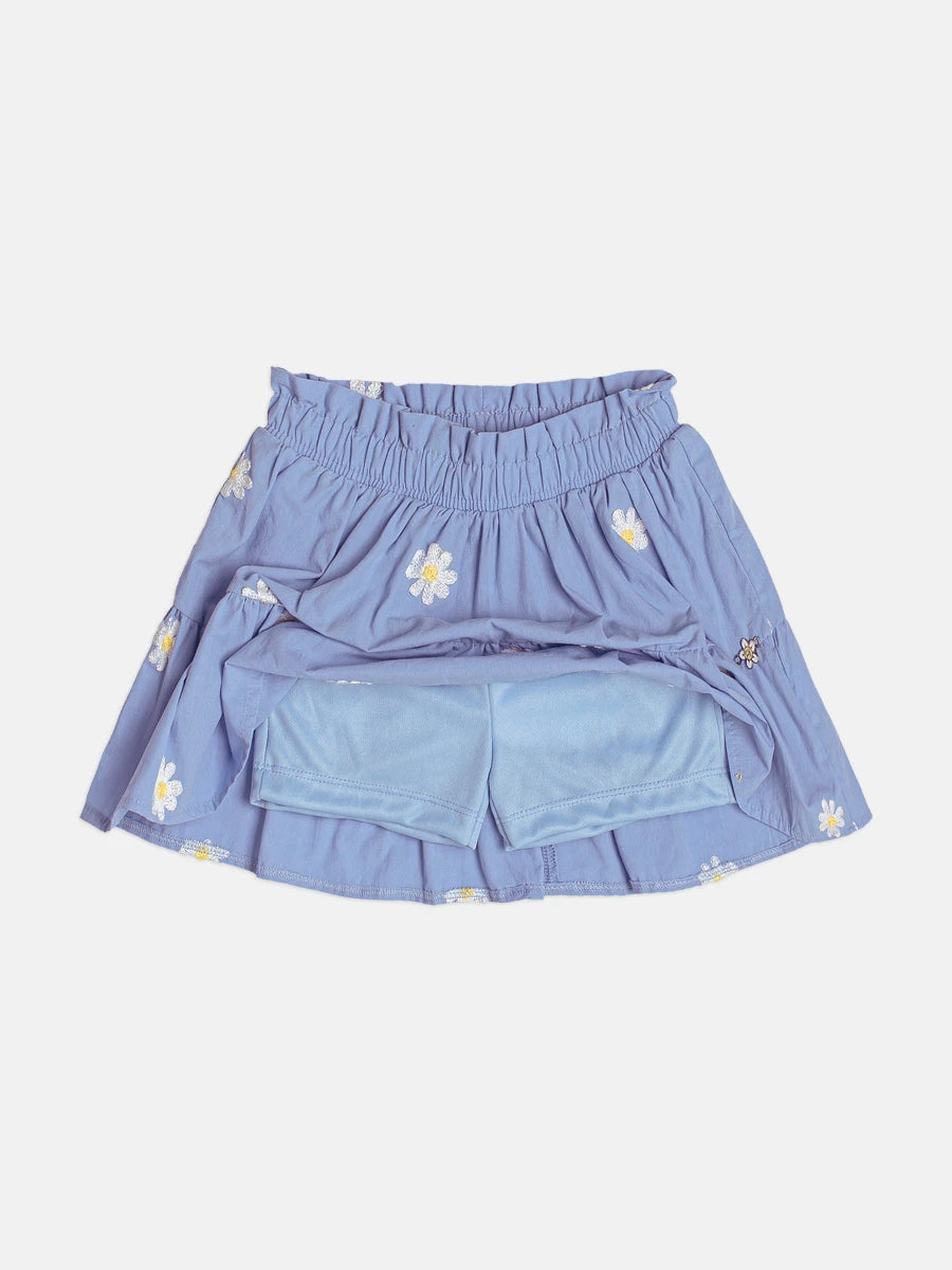 Conjunto Infantil Menina Momi com Saia Azul e Regata Florzinha