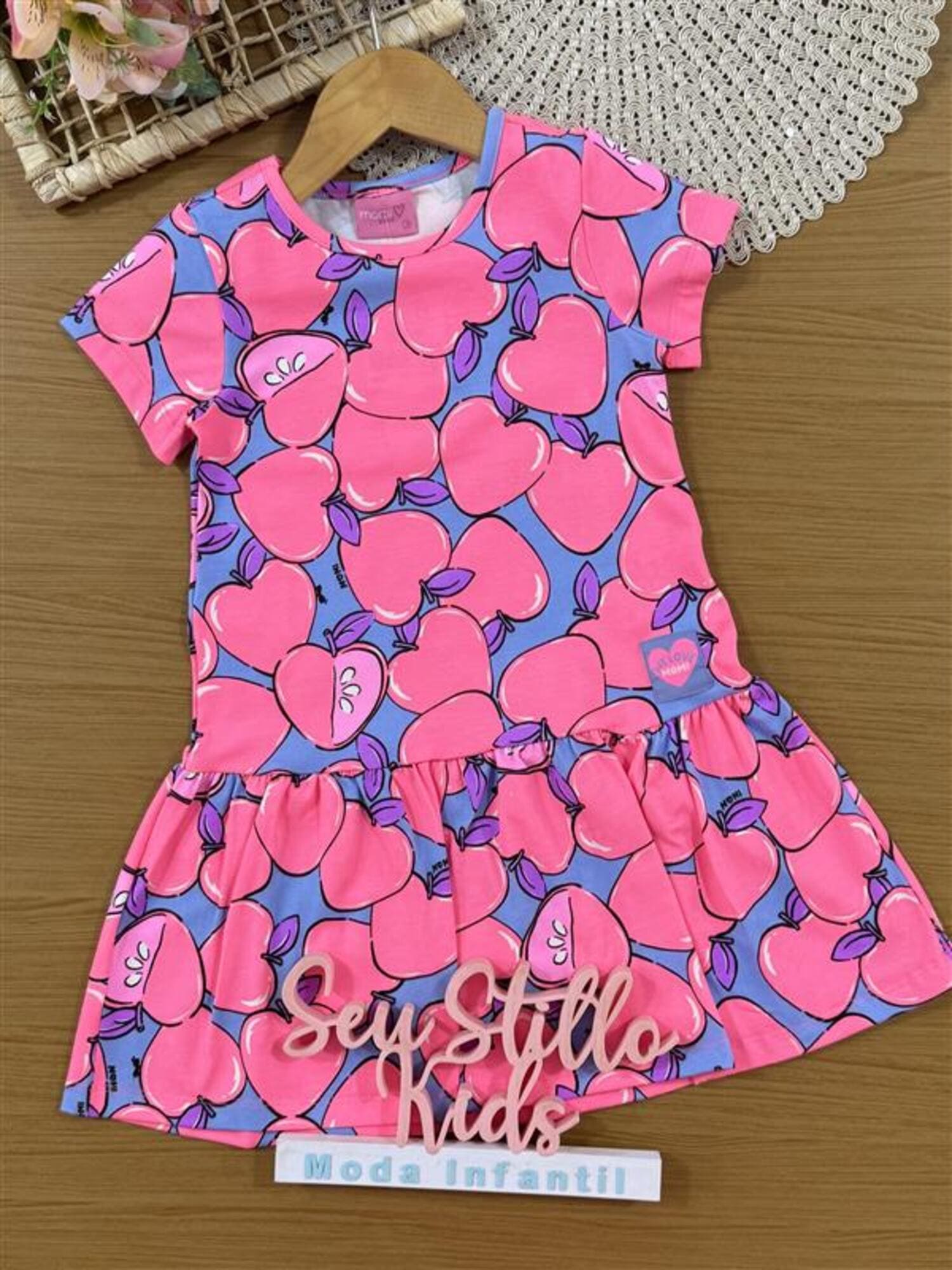 Vestido Infantil Momi Verão Azul Frutinhas