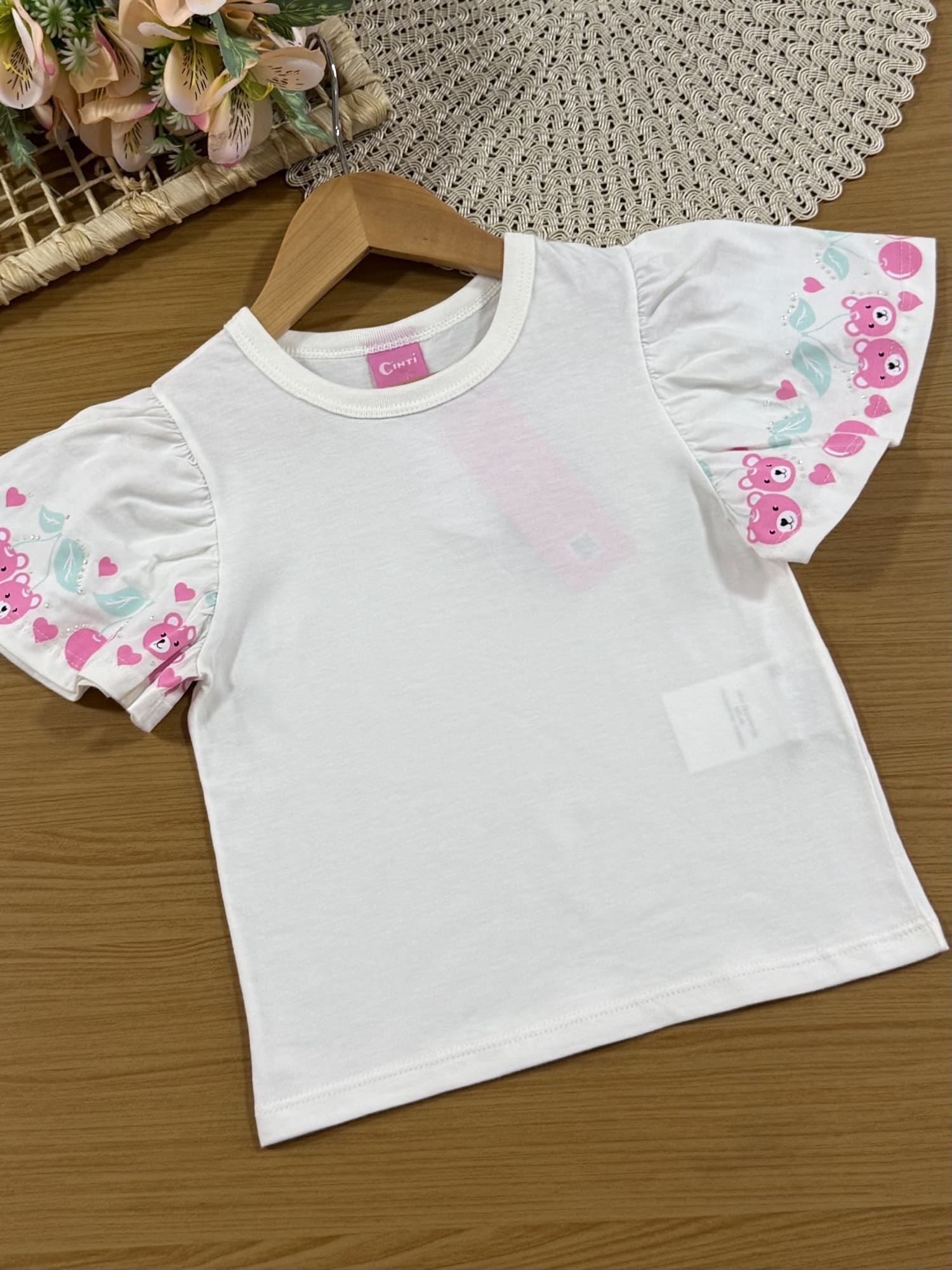 Jardineira Infantil Cinti Verão Azul com Blusa Branca Cerejinha