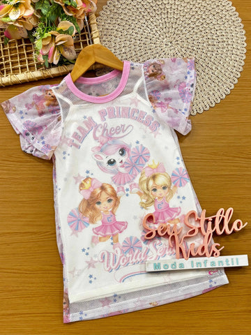 Vestido Infantil Cinti Branco com Sobreposição Unicórnio Team Princes