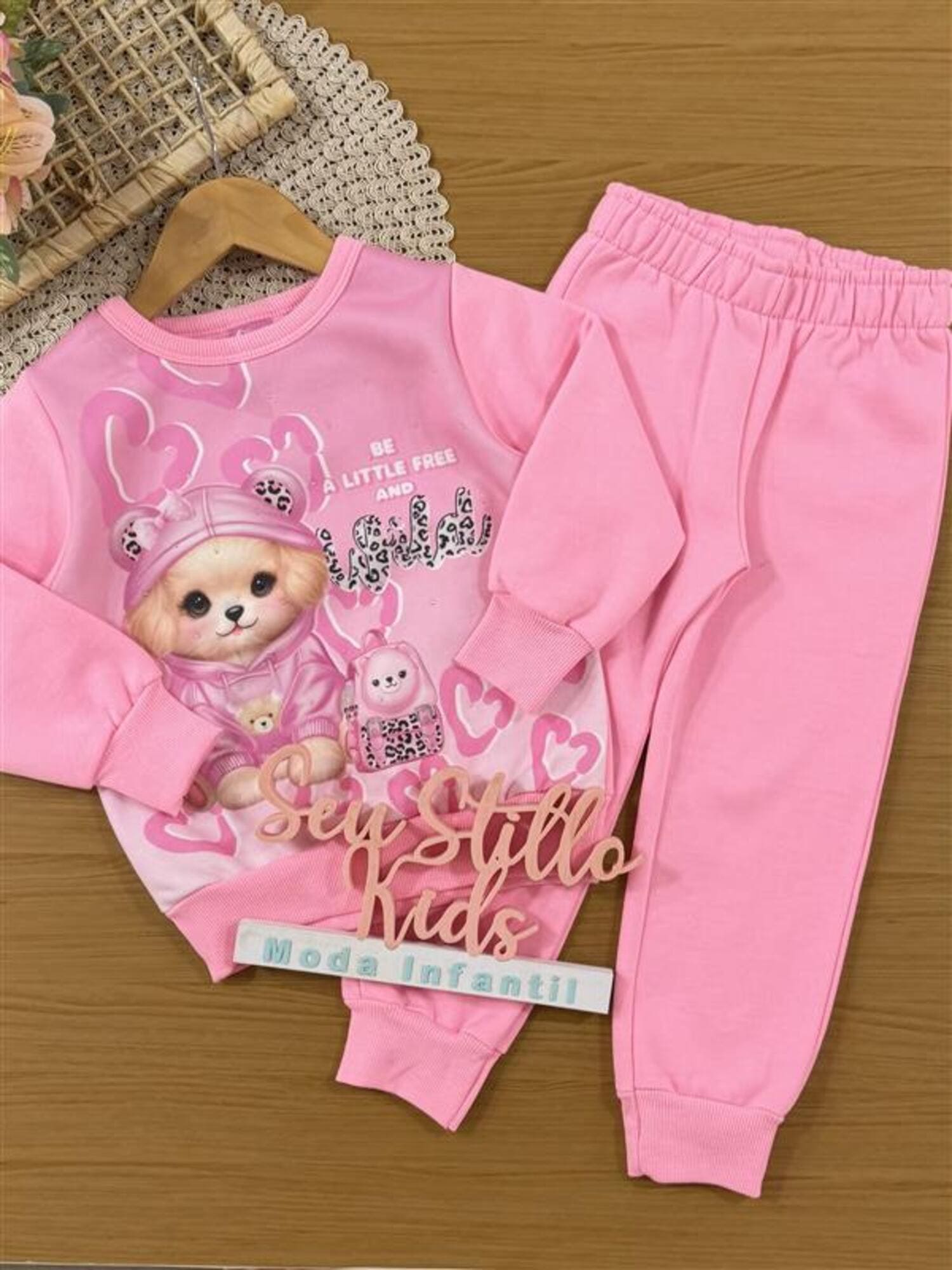 Conjunto Infantil Cinti Inverno com Calça e Moletom Flanelado Rosa Cachorrinha