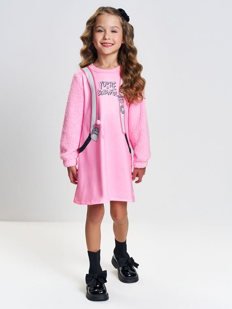Vestido Infantil Cinti Inverno Flanelado Rosa Mochilinha