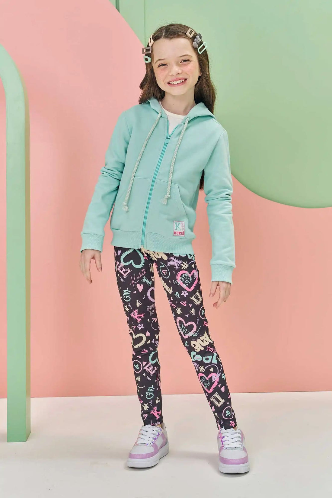 Calça Legging Infantil Kukie Inverno Preta Coração