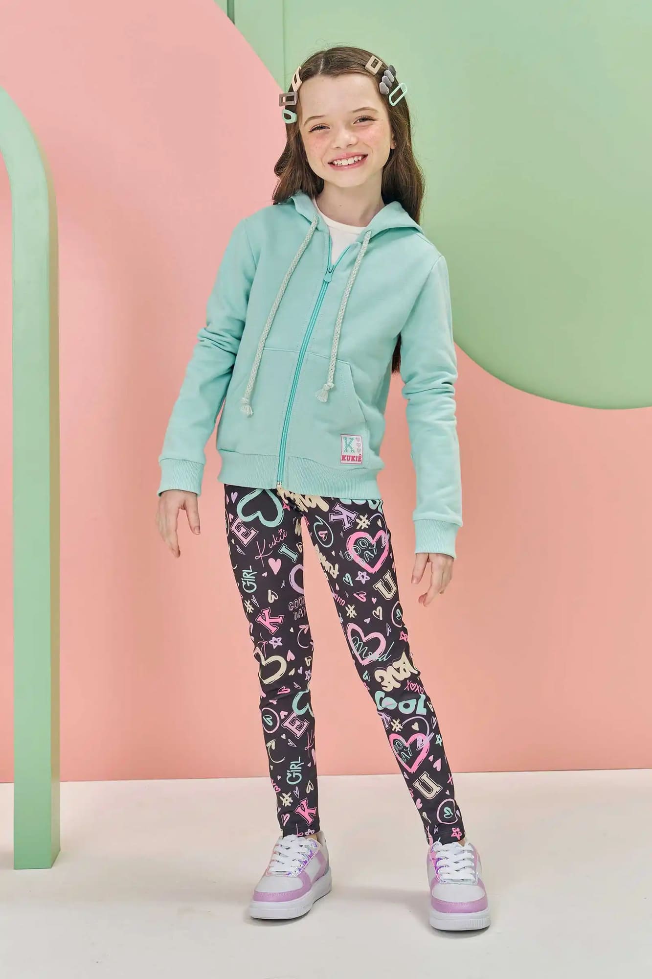 Calça Legging Infantil Kukie Inverno Preta Coração
