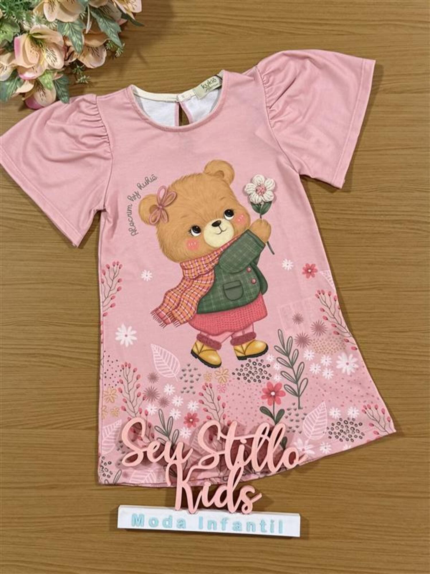 Vestido Infantil Kukiê Alecrim Inverno Manga Longa  Rosa Ursinha