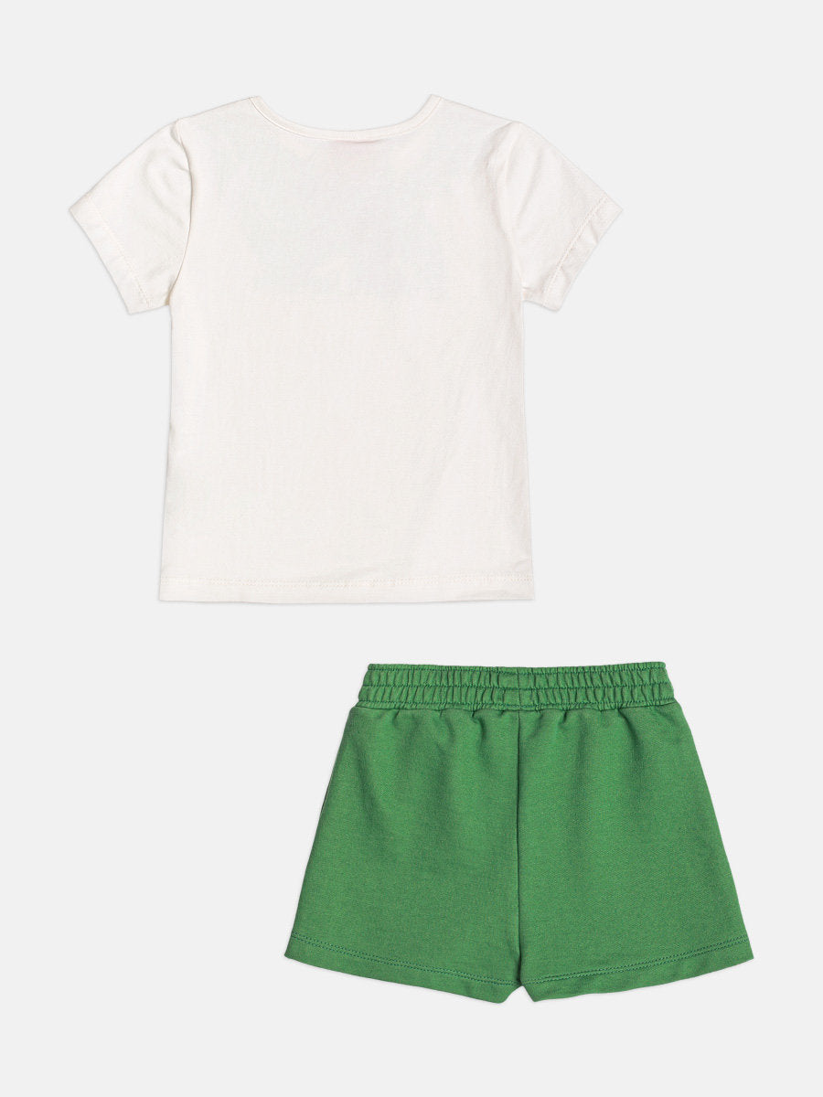 Conjunto Infantil Menina Momi com Shorts Saia Verde e Blusa Lencinho