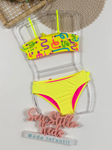 Biquíni Infantil Siri Kids Amarelo Neon Rafa Lapis 43029