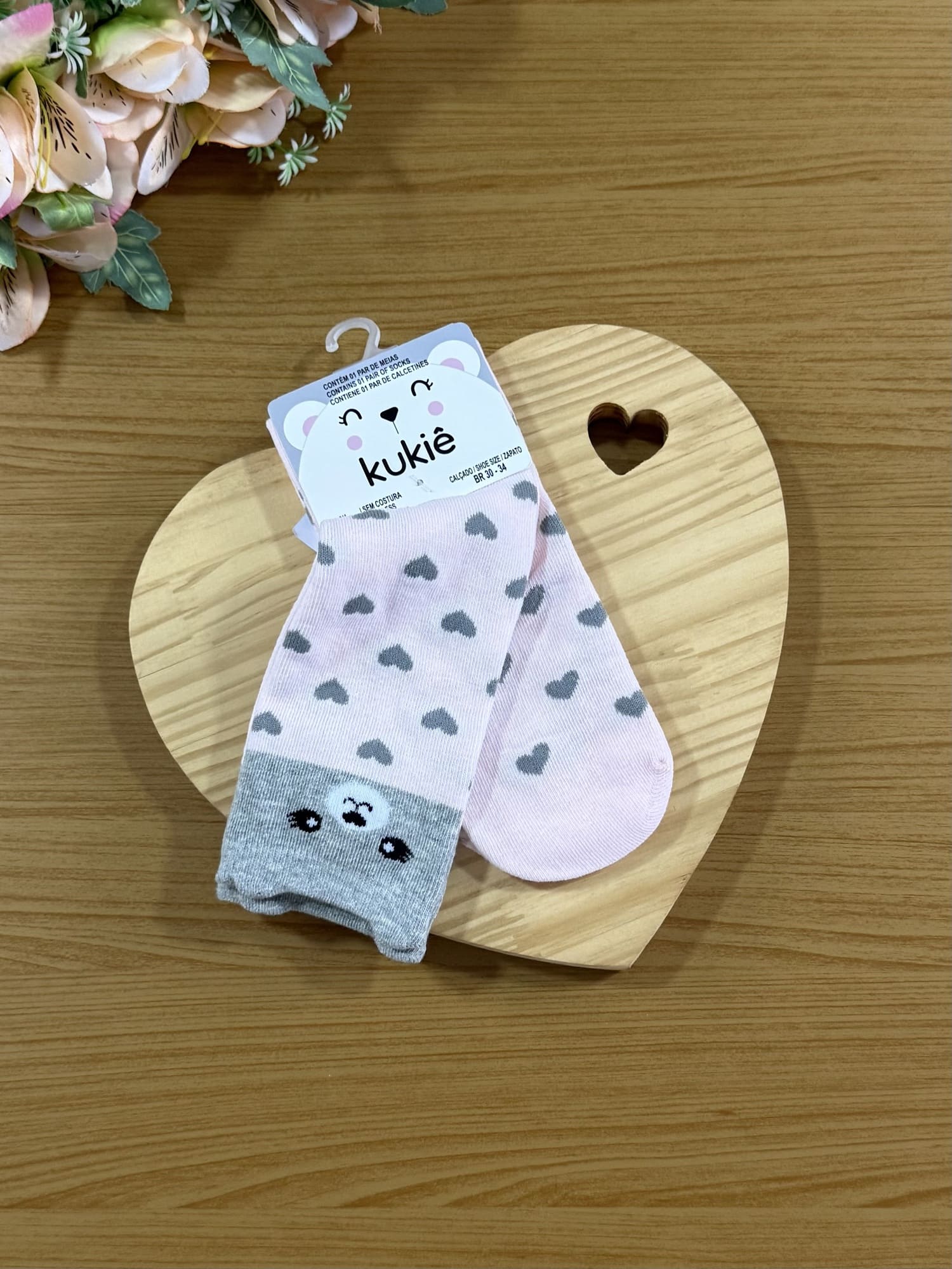 Meia Infantil 3/4 Kukie Inverno Rosa Ursinho