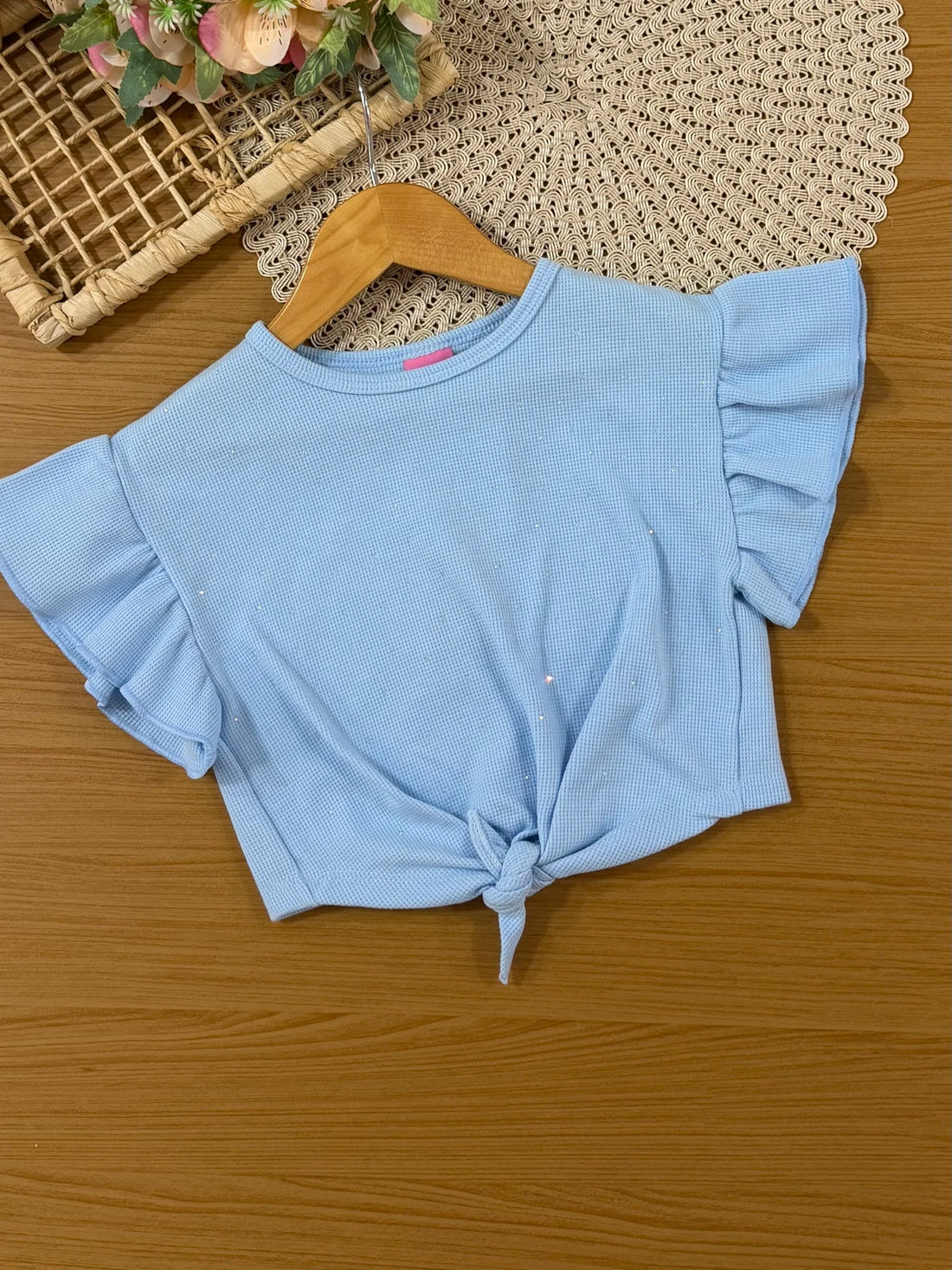 Conjunto Infantil Cinti Inverno, Saia e Blusa Manga Curta Azul com Strass