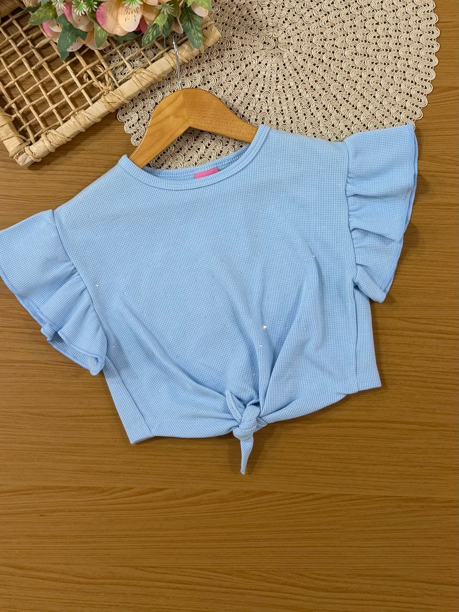Conjunto Infantil Cinti Inverno, Saia e Blusa Manga Curta Azul com Strass
