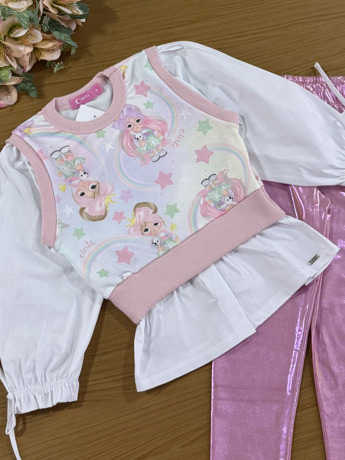 Conjunto Infantil Cinti Inverno Calça Rosa e Camisa Unicórnio
