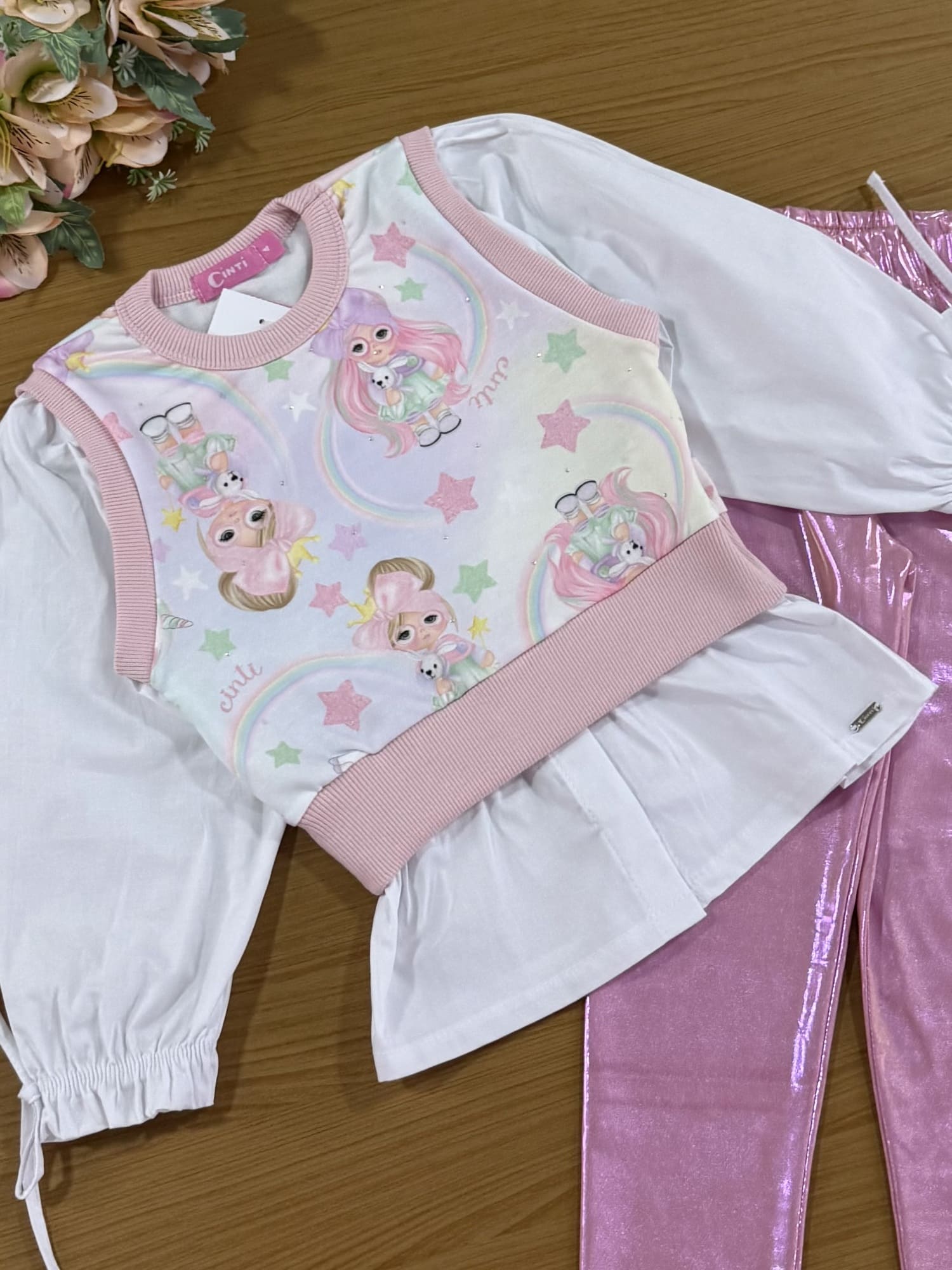 Conjunto Infantil Cinti Inverno Calça Rosa e Camisa Unicórnio