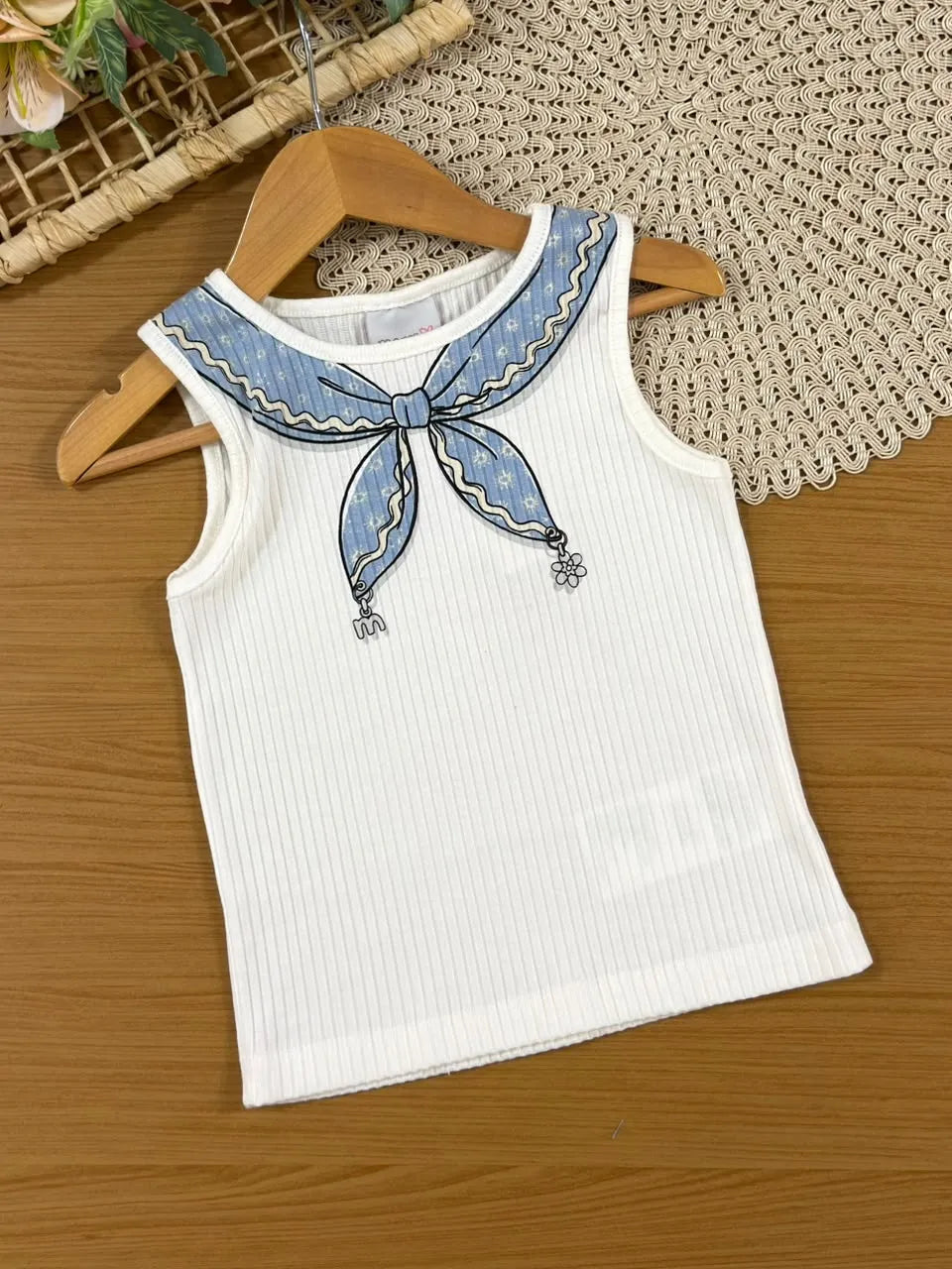 Conjunto Infantil Menina Momi Saia Laise Azul e Blusa Lacinho