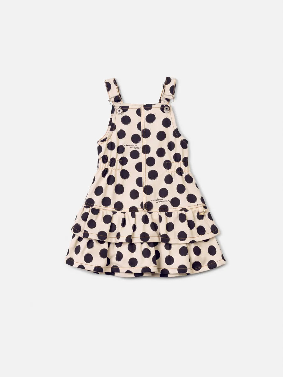 Salopete Infantil Menina Animê Bege Poá