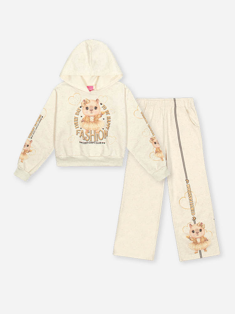 Conjunto Infantil Cinti Inverno com Calça e Moletom Flanelado Off White Capivara Fashion