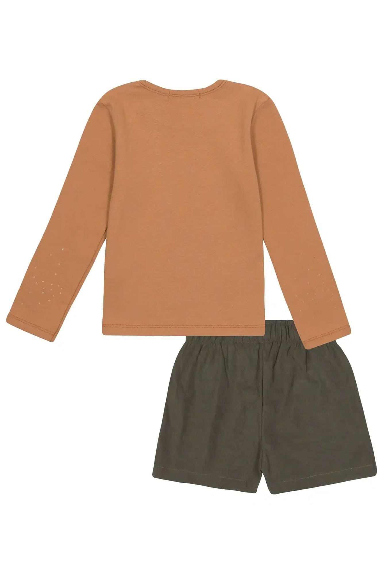 Conjunto Infantil Kukiê Inverno com Shorts Verde e Blusa Manga Longa Marrom Floral
