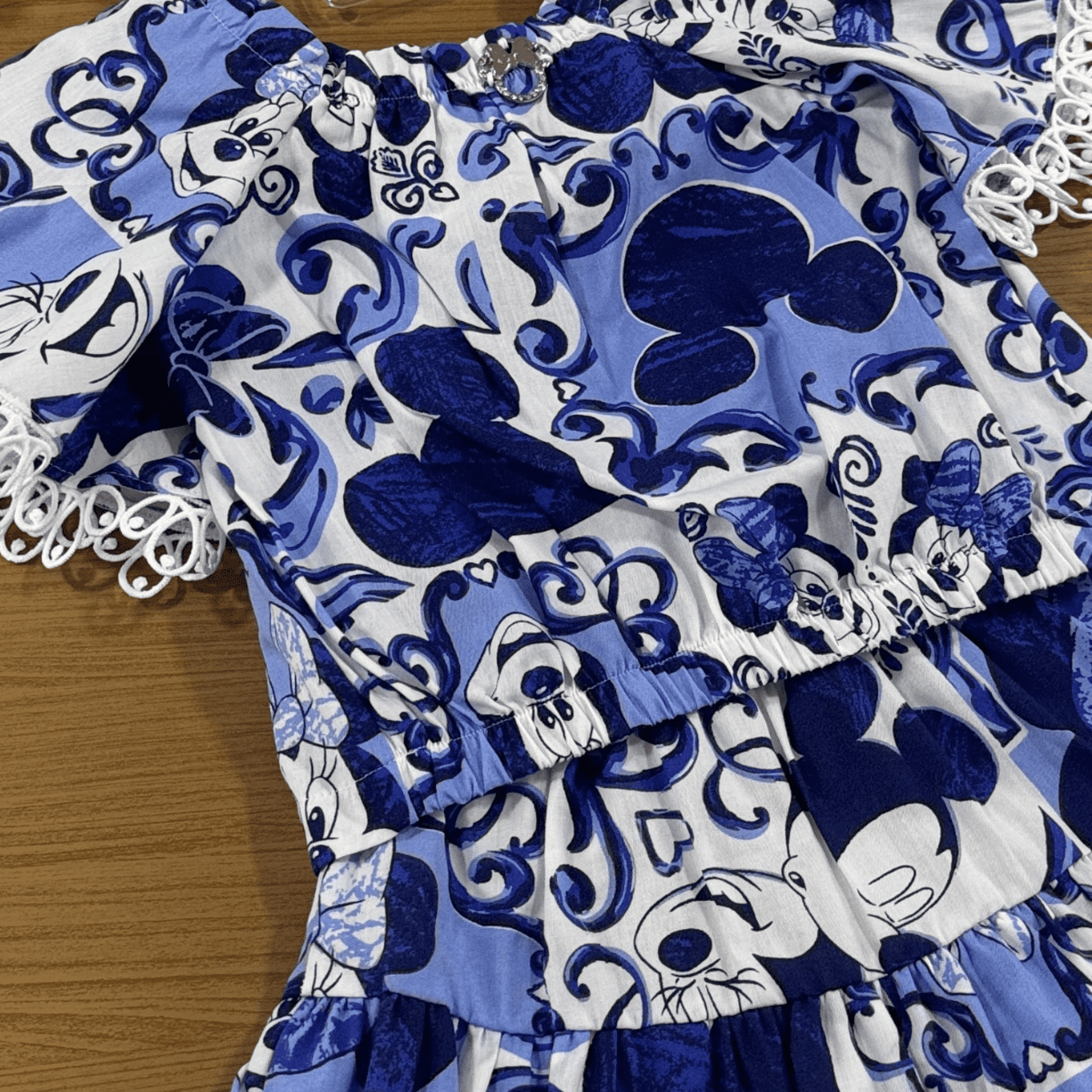 Conjunto Infantil Animê Verão Saia e Blusa Azul Minnie e Mickey Disney
