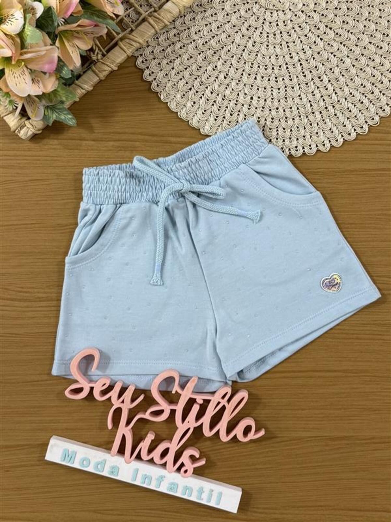 Shorts Infantil Cinti Verão  Azul com Strass