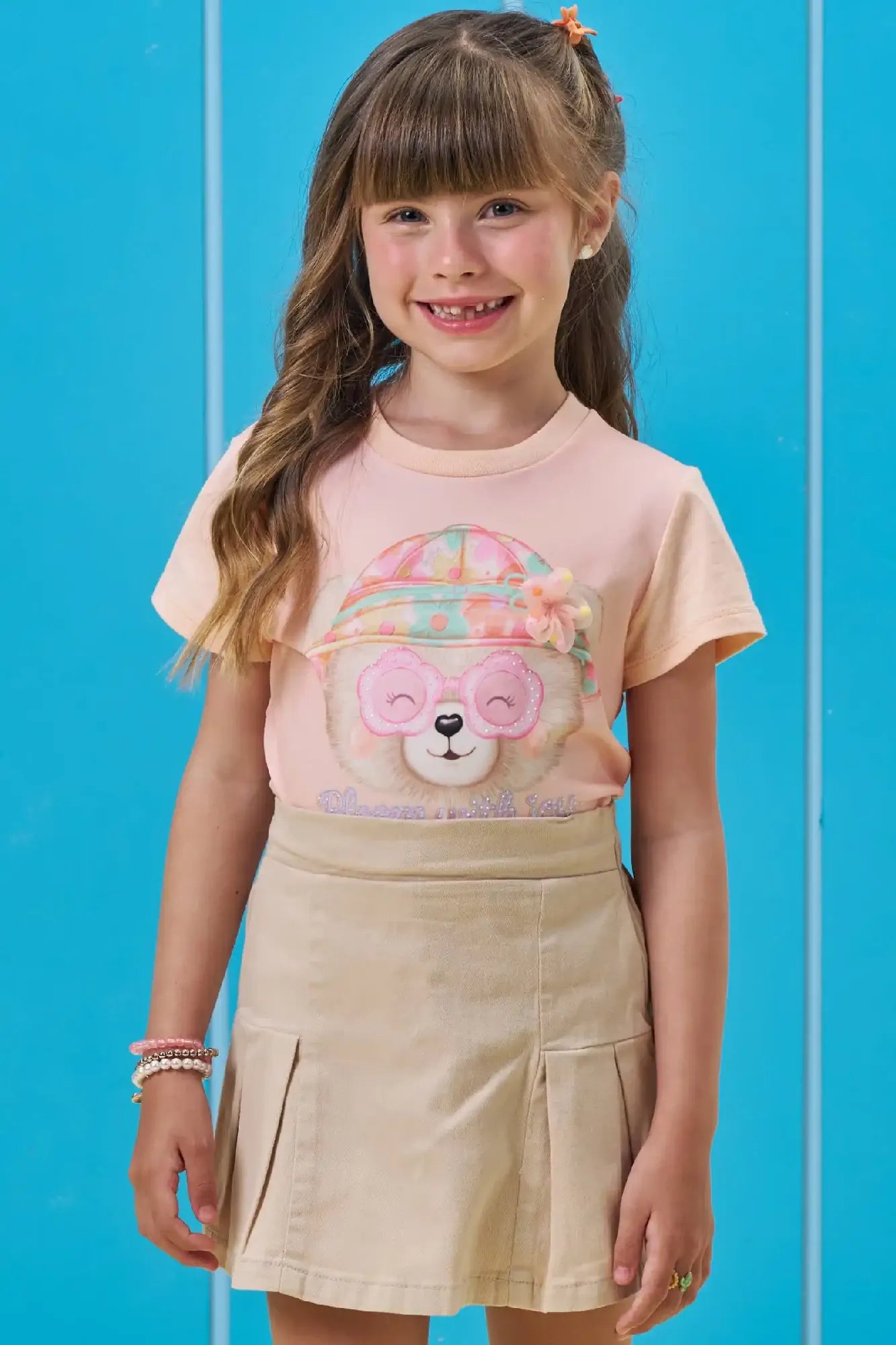 Blusa Infantil Menina Kukiê Salmão Ursinha Bloom