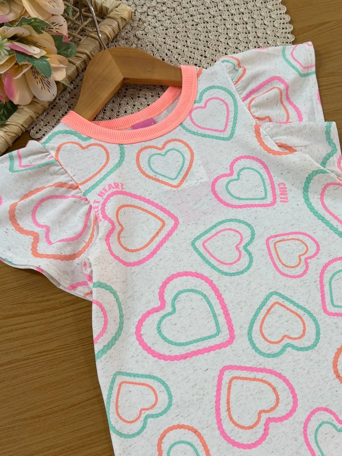 Vestido Infantil Cinti Verão Off White Corações Coloridos
