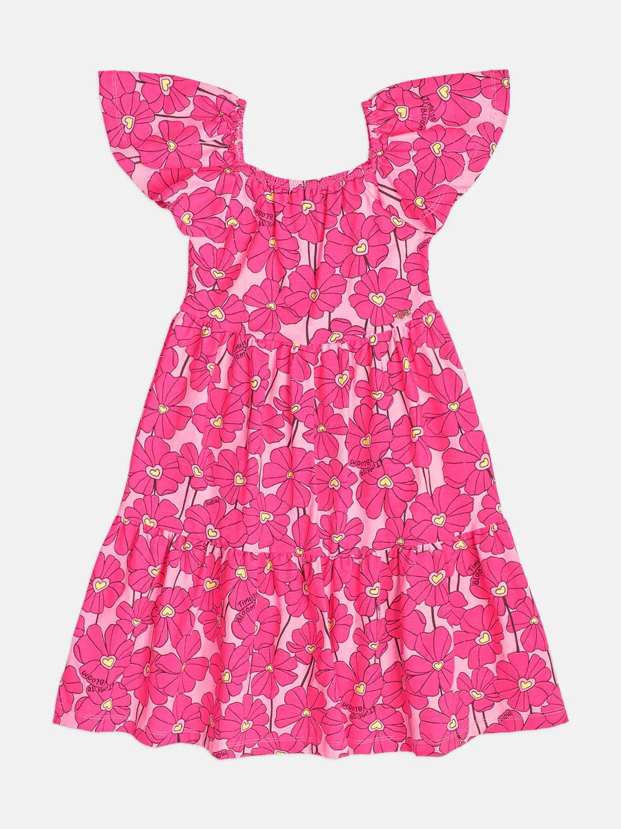 Vestido Infantil Momi com Flores Rosa Neon