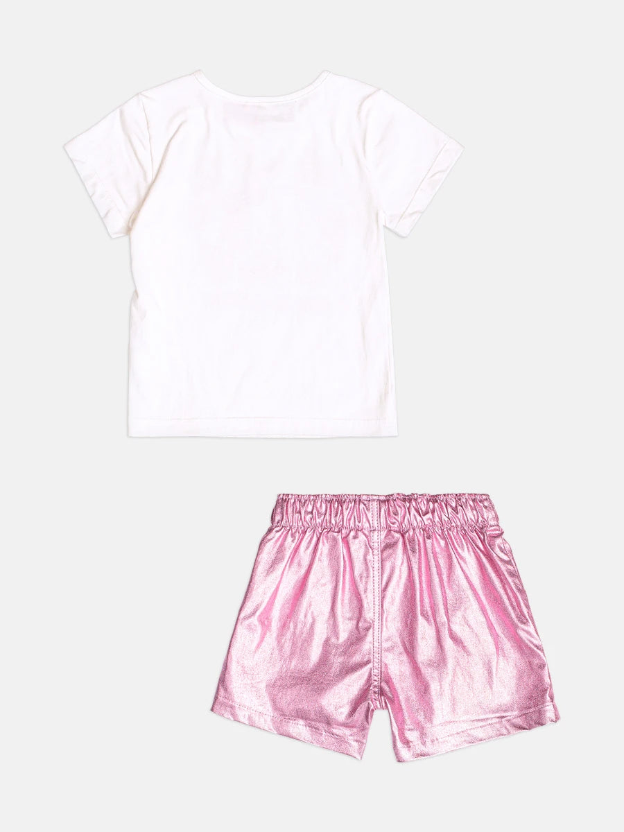 Conjunto Infantil Momi Inverno com Shorts Rosa e Blusa Manga Curta Hello Kitty Docinhos