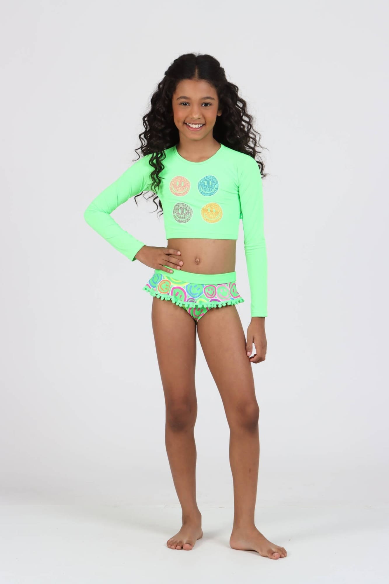 Biquíni Infantil Siri Kids Cropped Manga Longa Bianca Happy Smile 40138