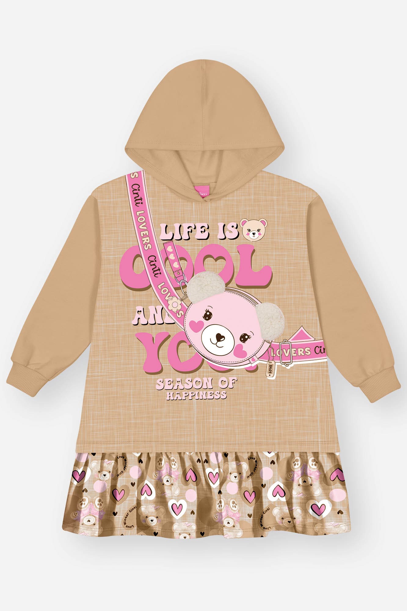 Vestido Infantil Cinti Inverno Bege Bolsinha