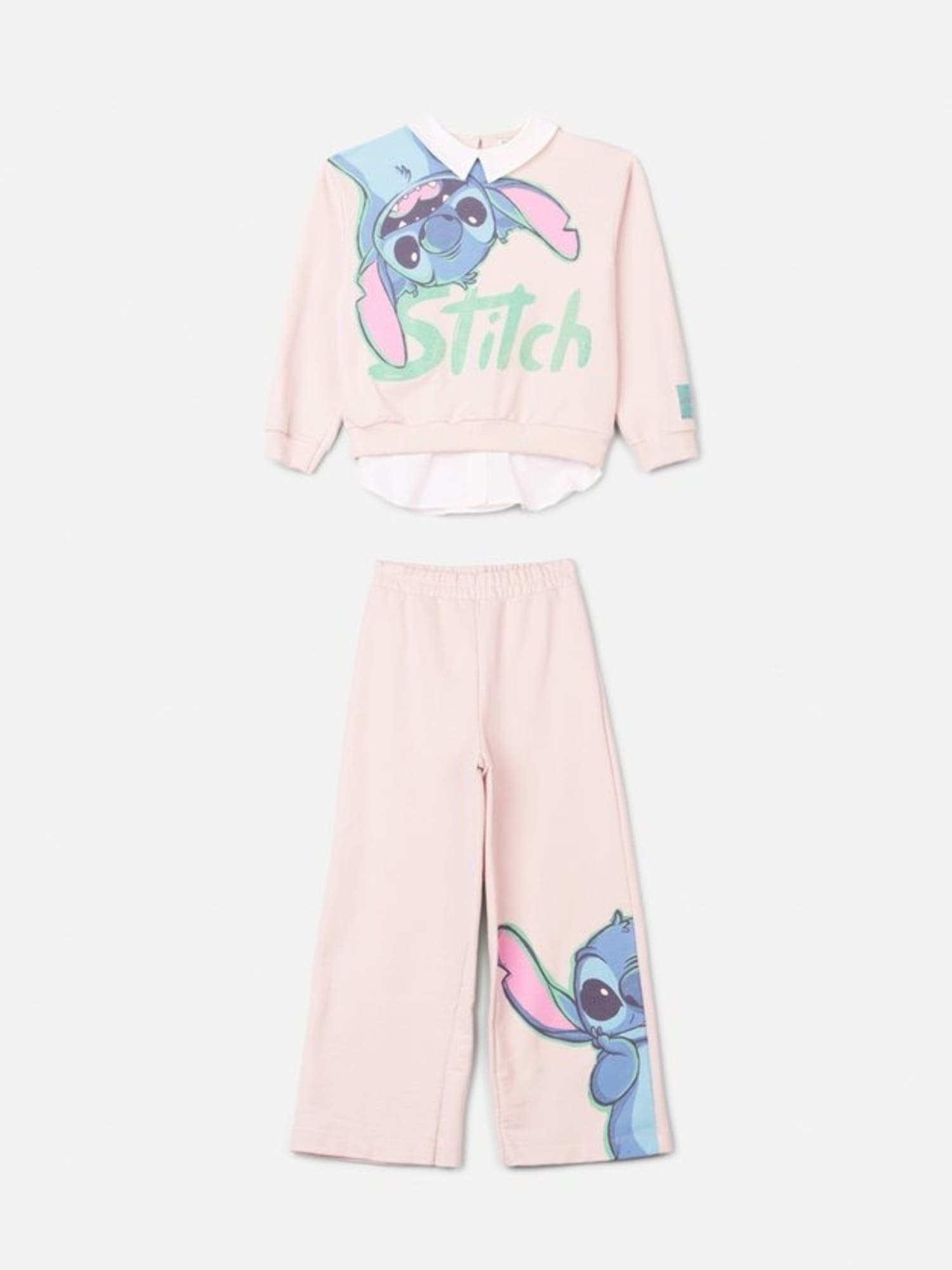 Conjunto Infantil Animê Inverno com Calça e Moletom sem Flanela Bege Stitch Disney