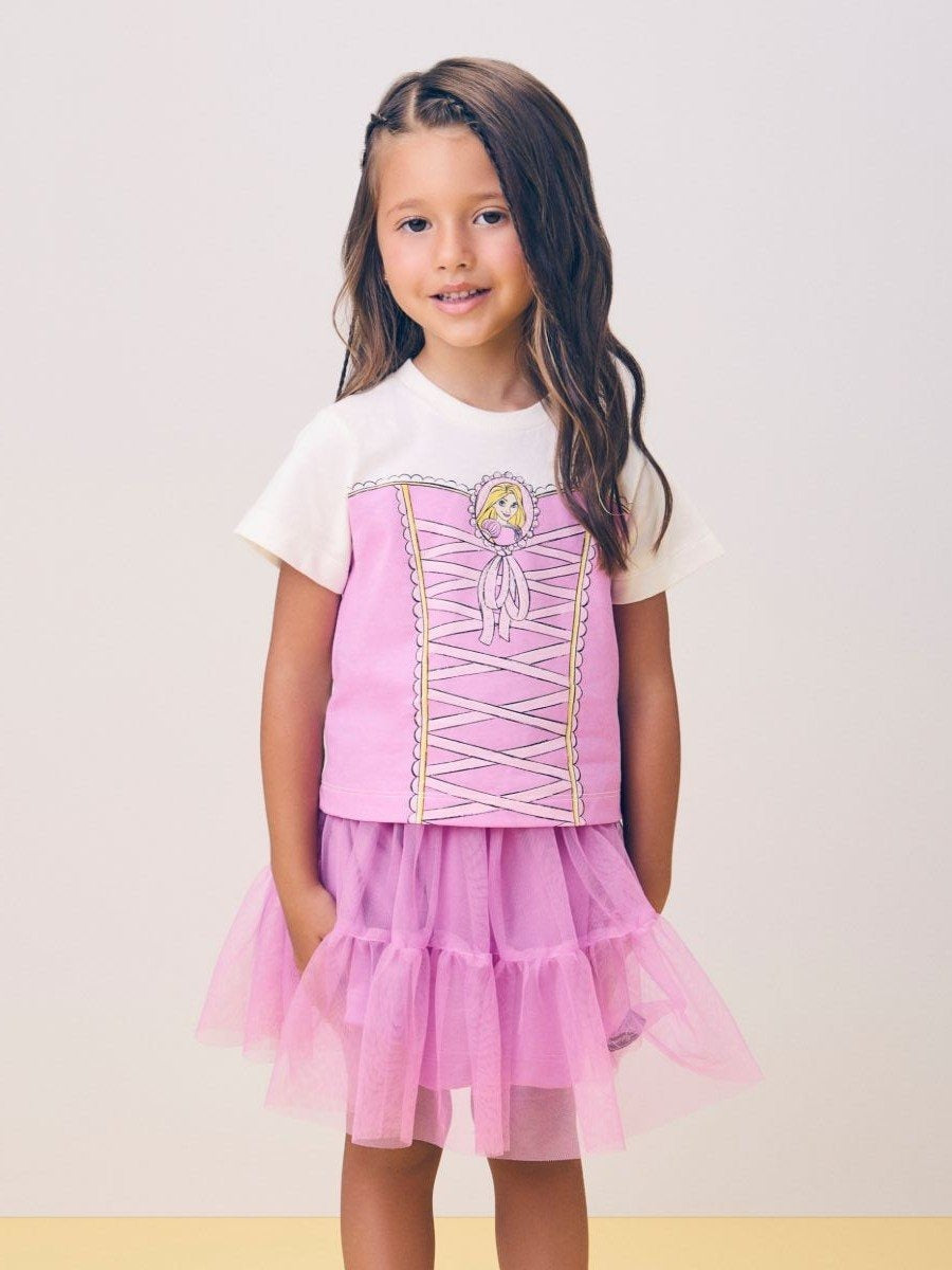 Conjunto Infantil Momi Verão com Saia em Tule e Blusa Lilás Rapunzel