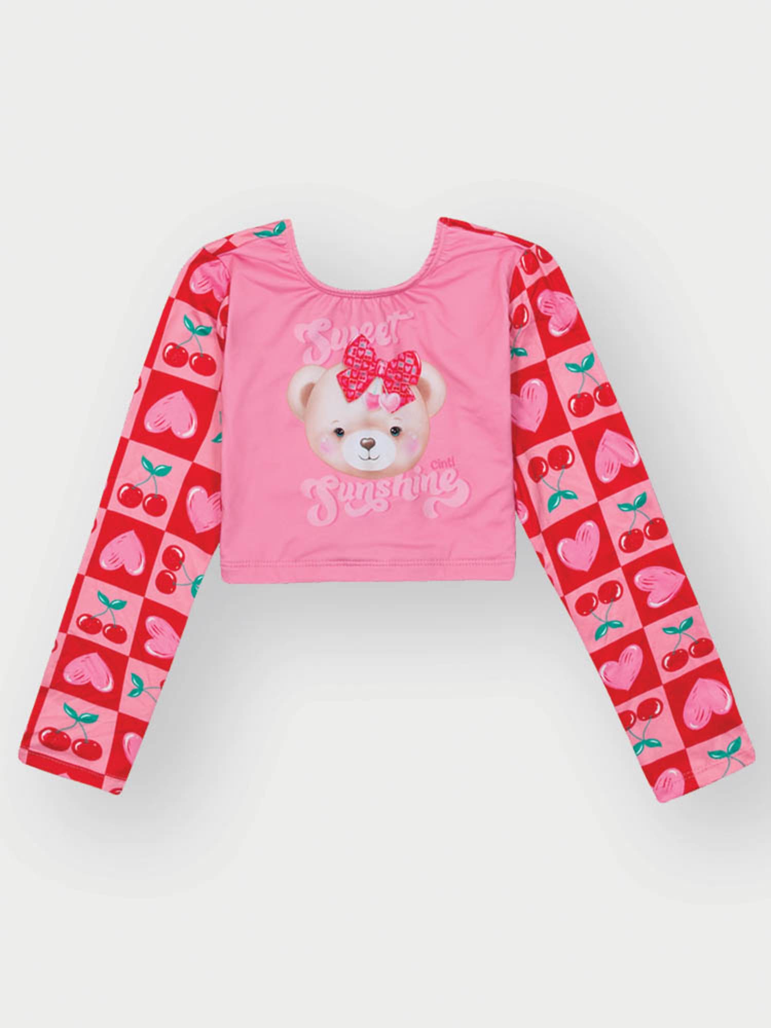 Biquíni Infantil Cinti Verão Manga Longa Rosa Ursinha