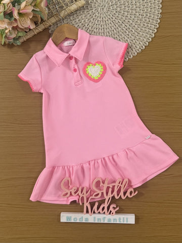 Vestido Infantil Kukiê Verão Rosa Coração Tricô