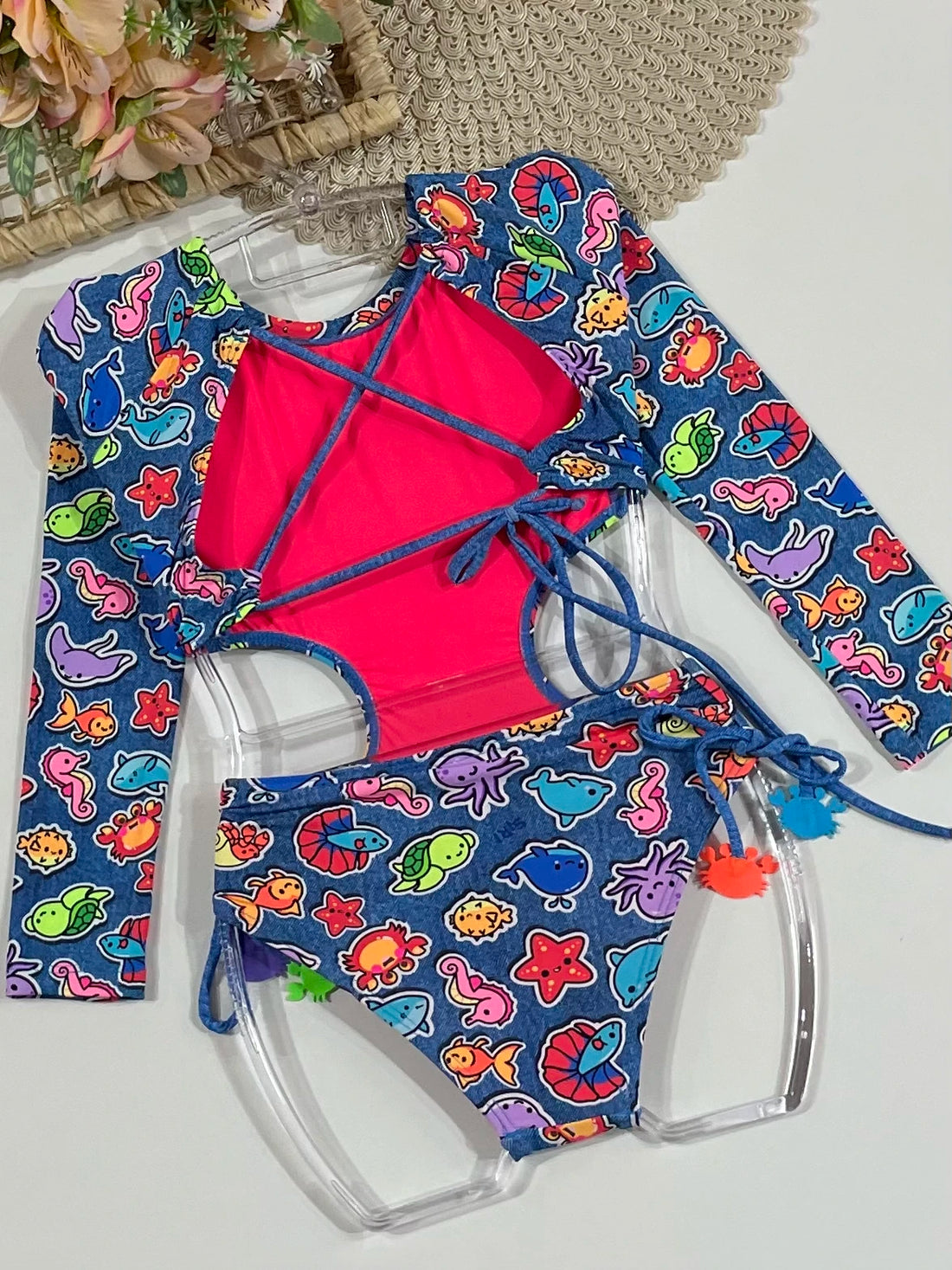 Maiô Infantil Siri Kids Cropped Manga Longa Azul Anita Sea Jeans 43206