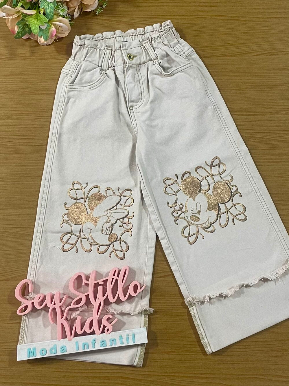 Conjunto Infantil Animê Verão Calça Wide Leg e Regata Mickey Disney