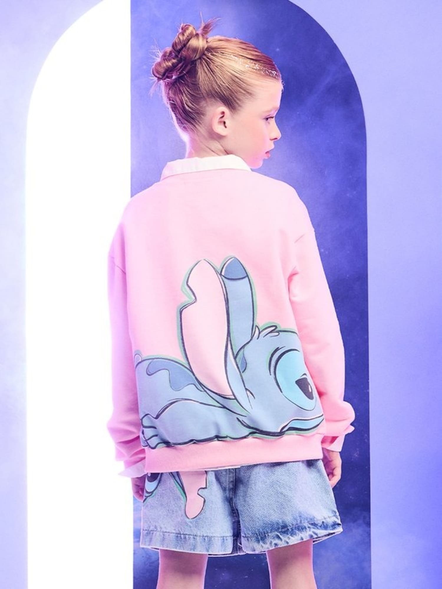 Moletom Infantil Animê Inverno Rosa sem Flanela Stitch com Strass Disney